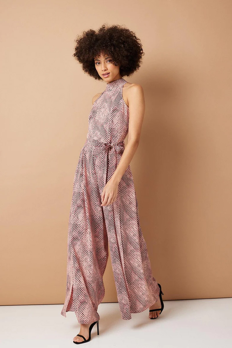 PRINTED HIGH NECK JUMPSUIT
