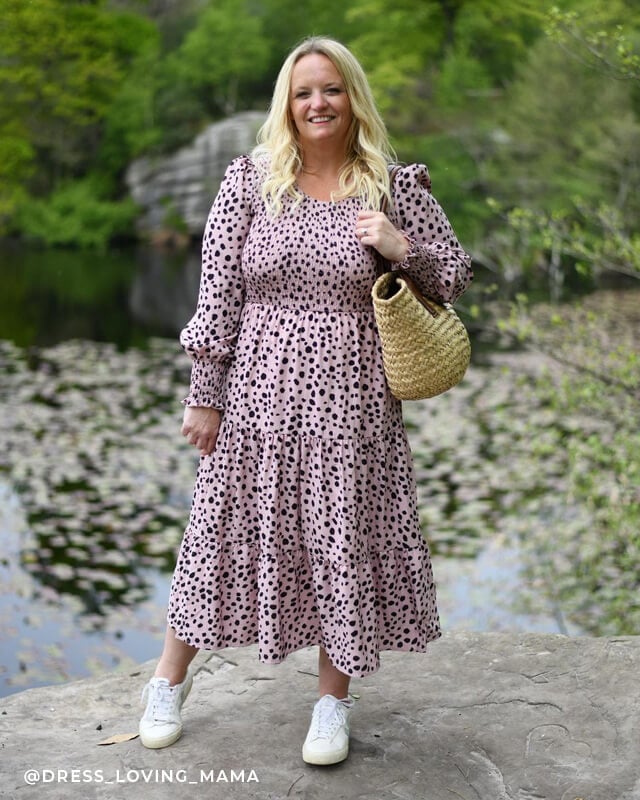 POLKA DOT SMOCKED MIDI DRESS
