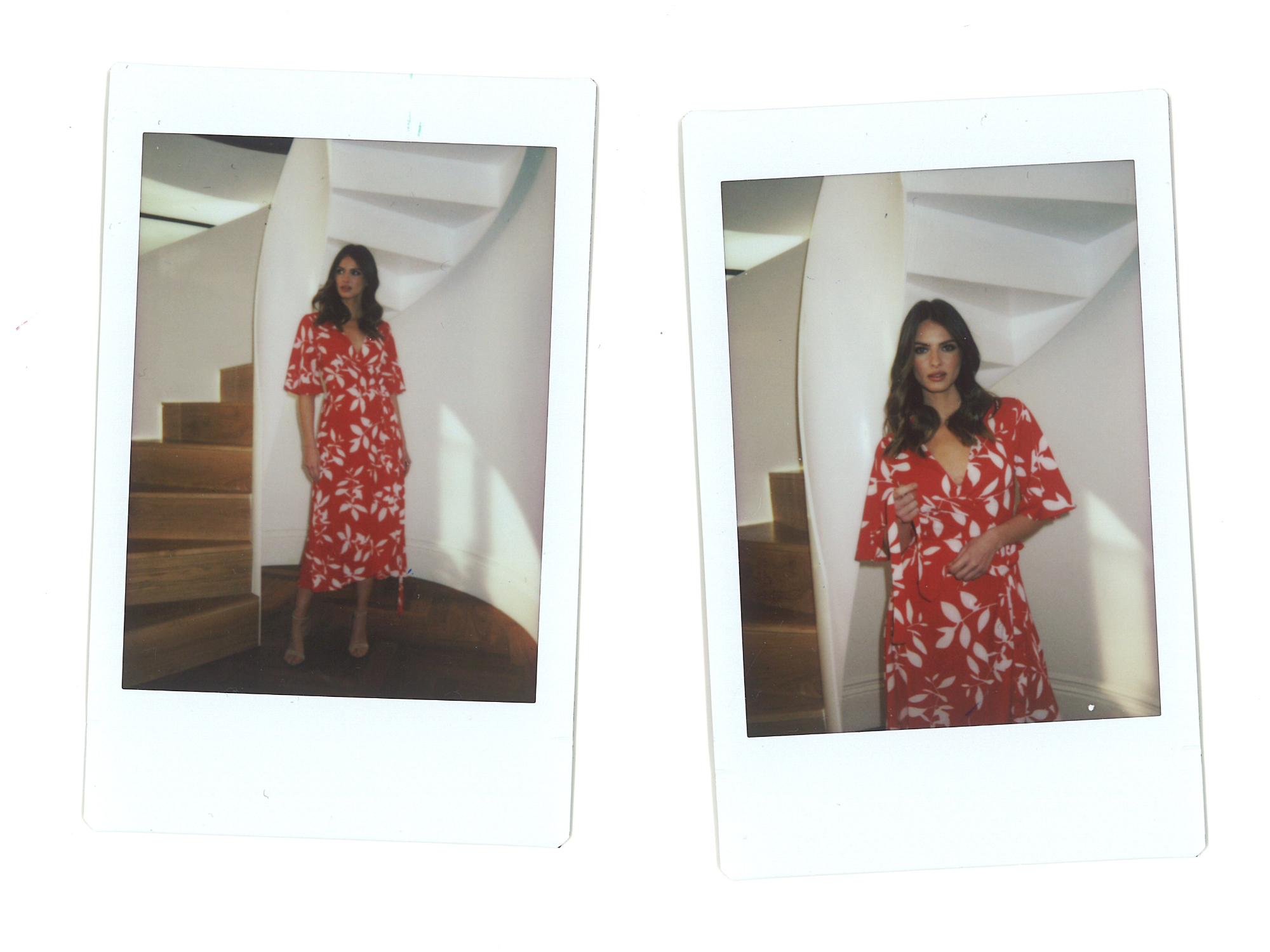 LEAF PRINT WRAP FRONT MIDI DRESS