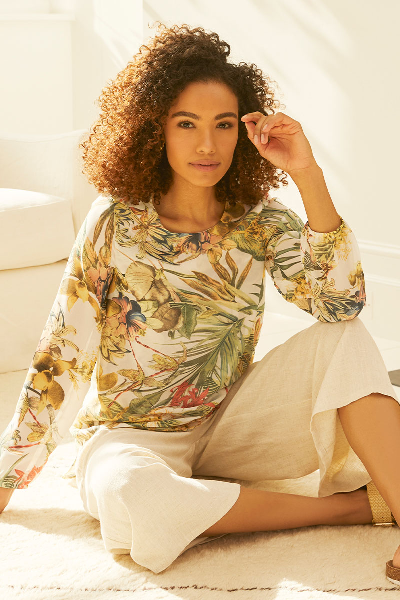 Tropical Floral Long Sleeve Blouse