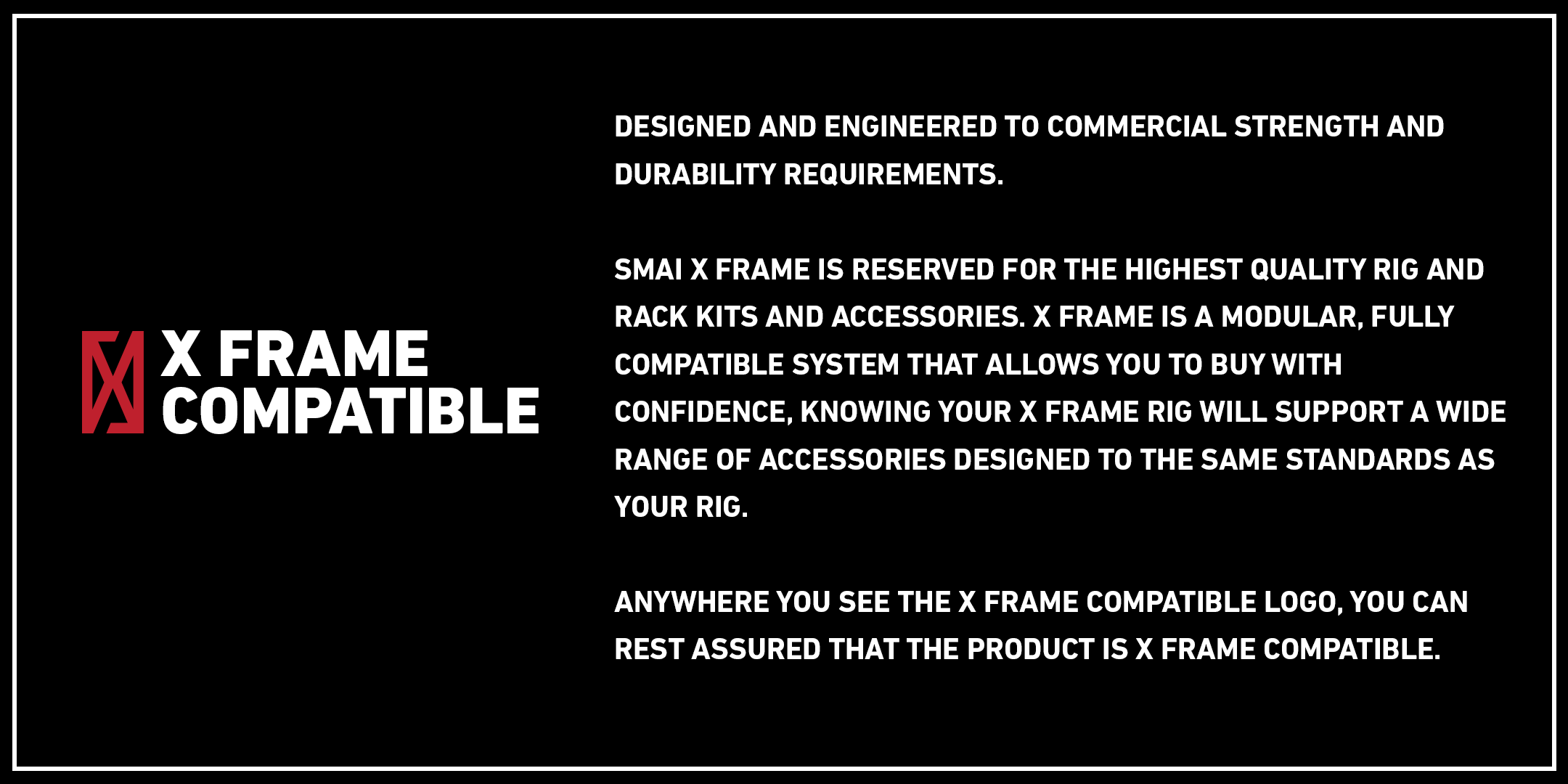 An image featuring a black background with white text reads "Wall Mounted Rig - 1 Squat Cell - X-Frame" alongside a logo. The text highlights that the Wall Mounted Rig by No Sync To Channel Engine is designed for commercial gym strength, providing modular rig kits and accessories. It assures high standards of quality and compatibility for wall-mounted rigs.