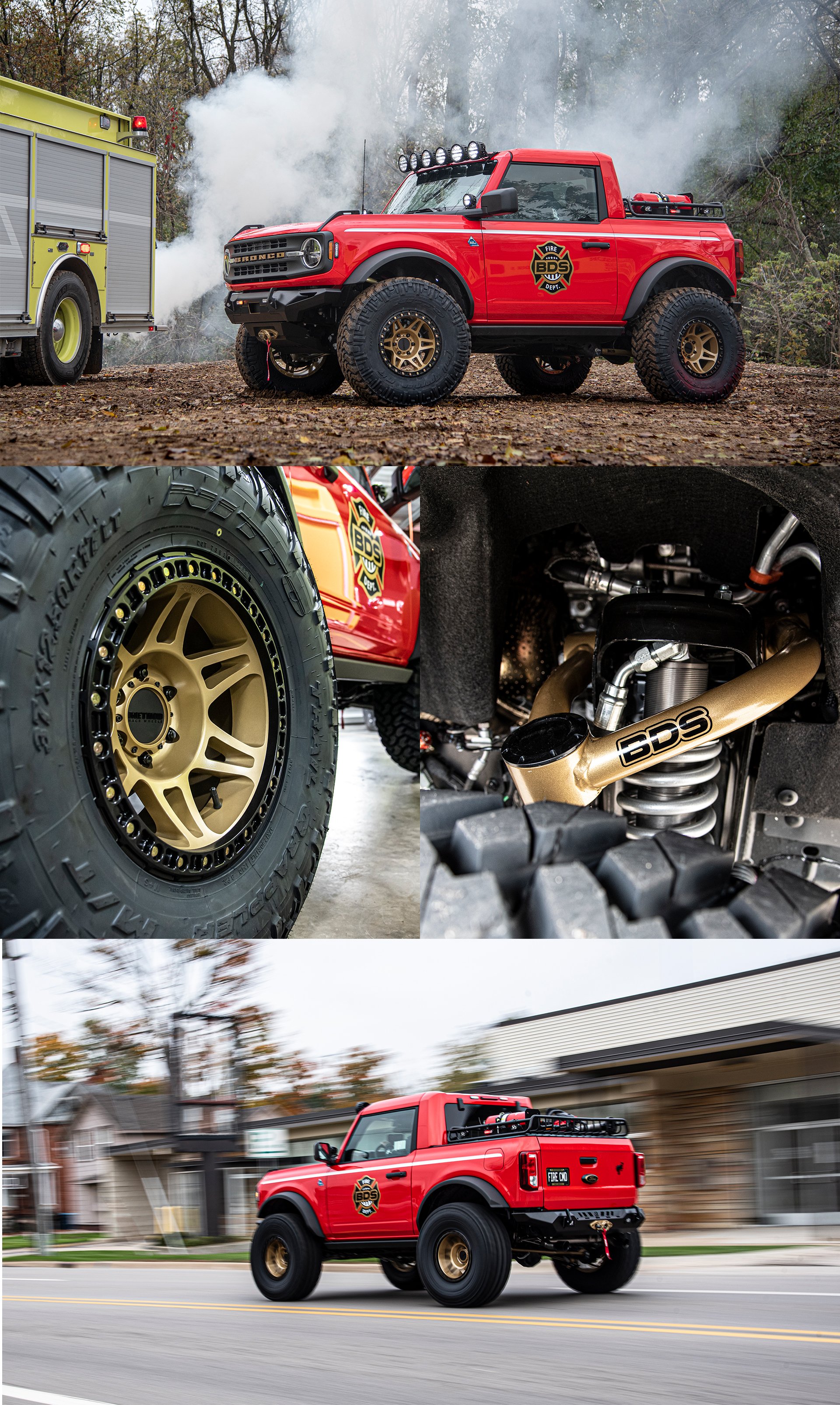 BDS Suspension's "Fire Command" Ford Bronco offroad on Method Race Wheels 312 Standard wheels in a bronze finish.