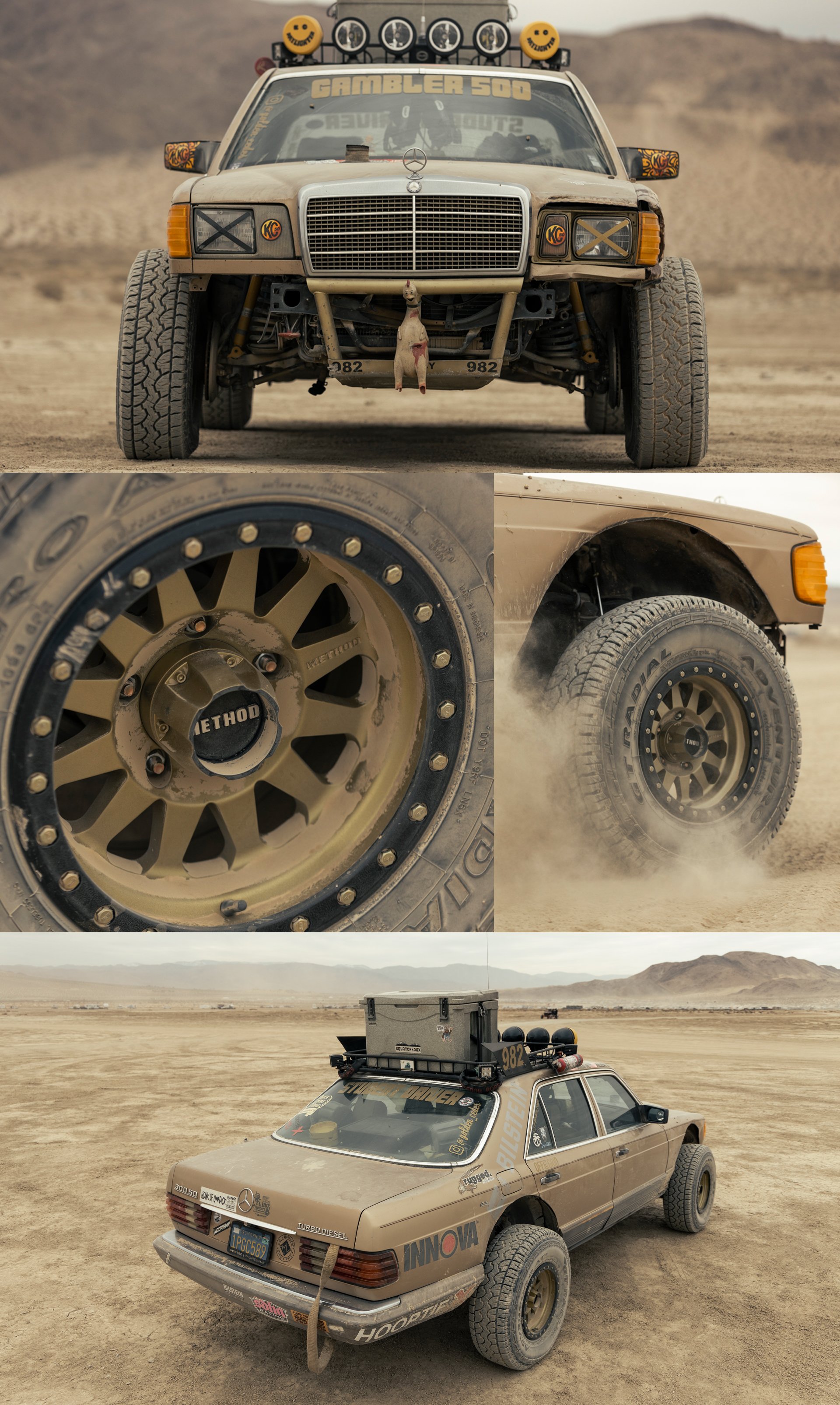 1982 Diesel Mercedes 300SD offroad hooptie on Method Race Wheels 304 Standard wheels.