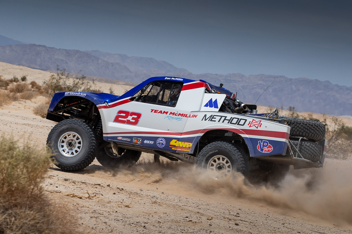 Dan McMillin's trophy truck offroad on Method Race Wheels 202 Forged Bead Grip wheels.