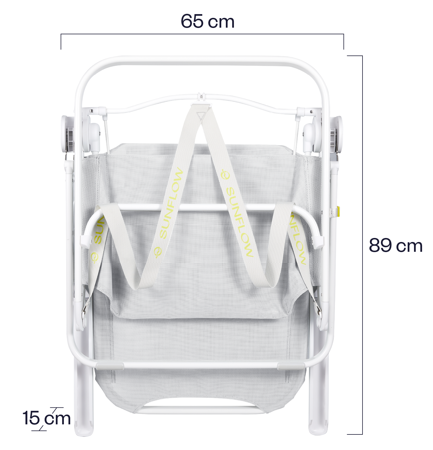 The Tall Sand Dune Chair folded up dimensional measurements