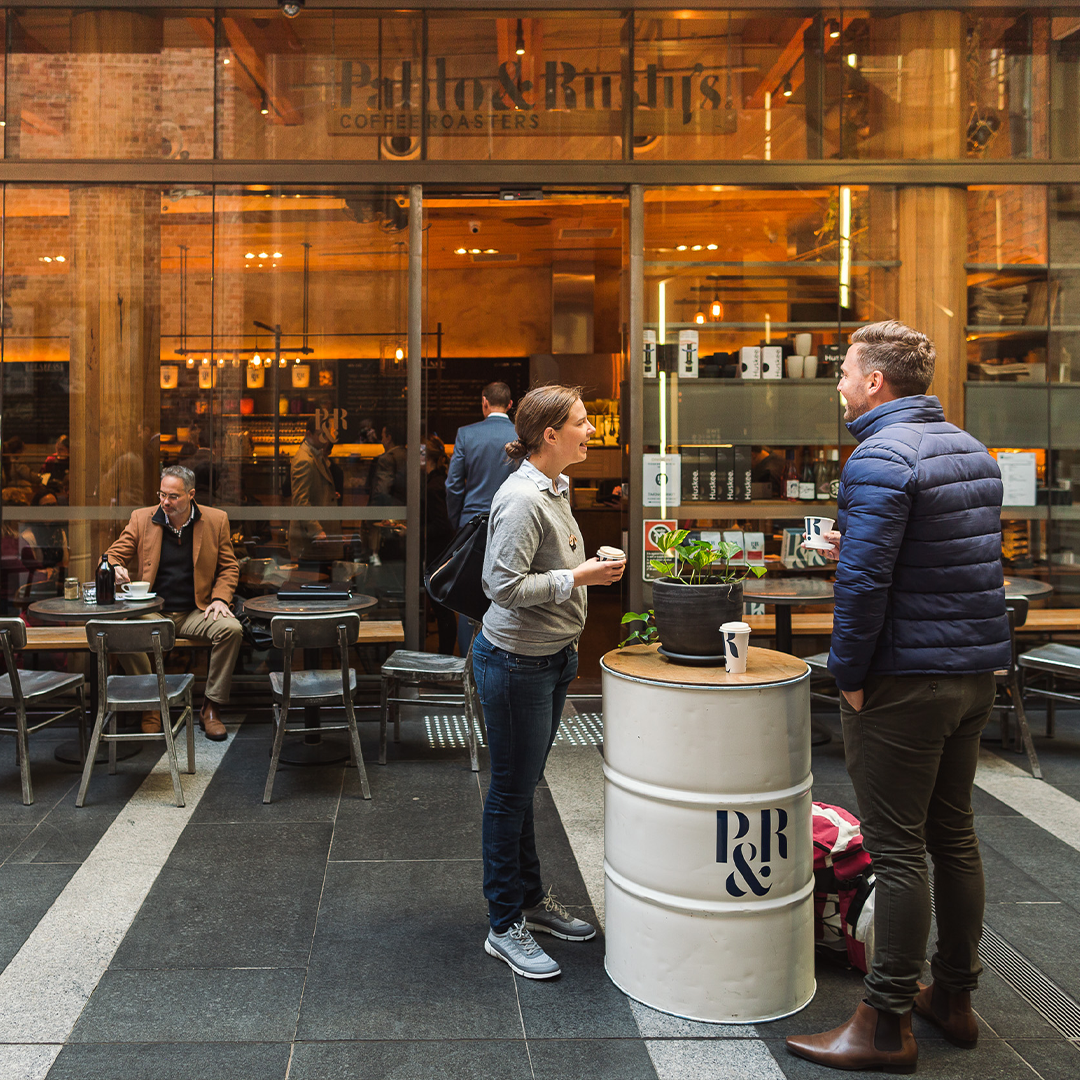 customers talking over coffee