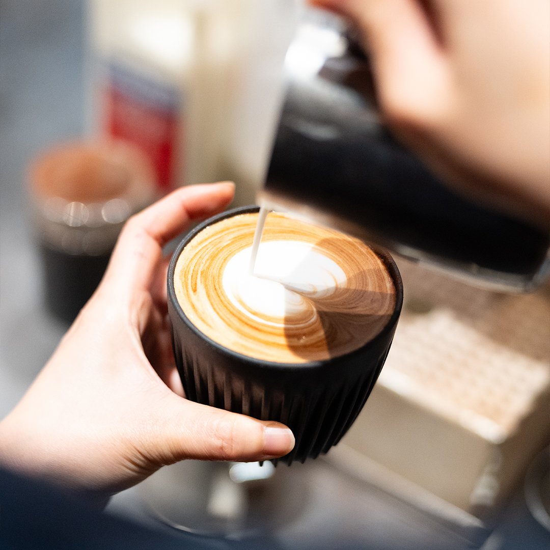 Freshly brewed P&R Coffee with latte art