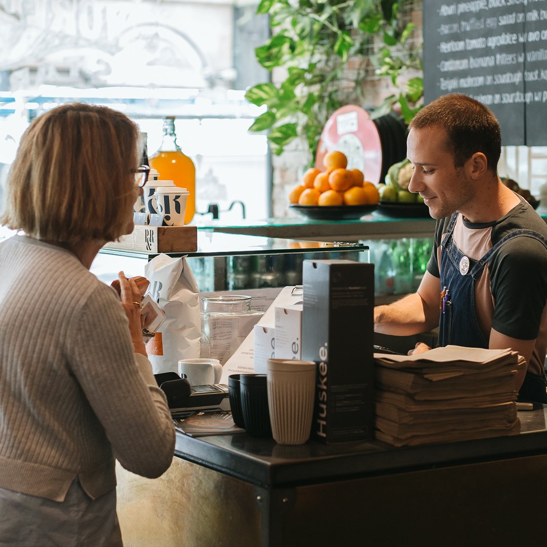 Ordering coffee at P&R cafe