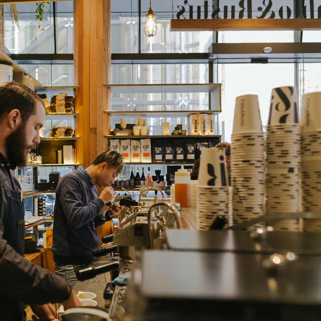 P&R barista busy brewing coffee