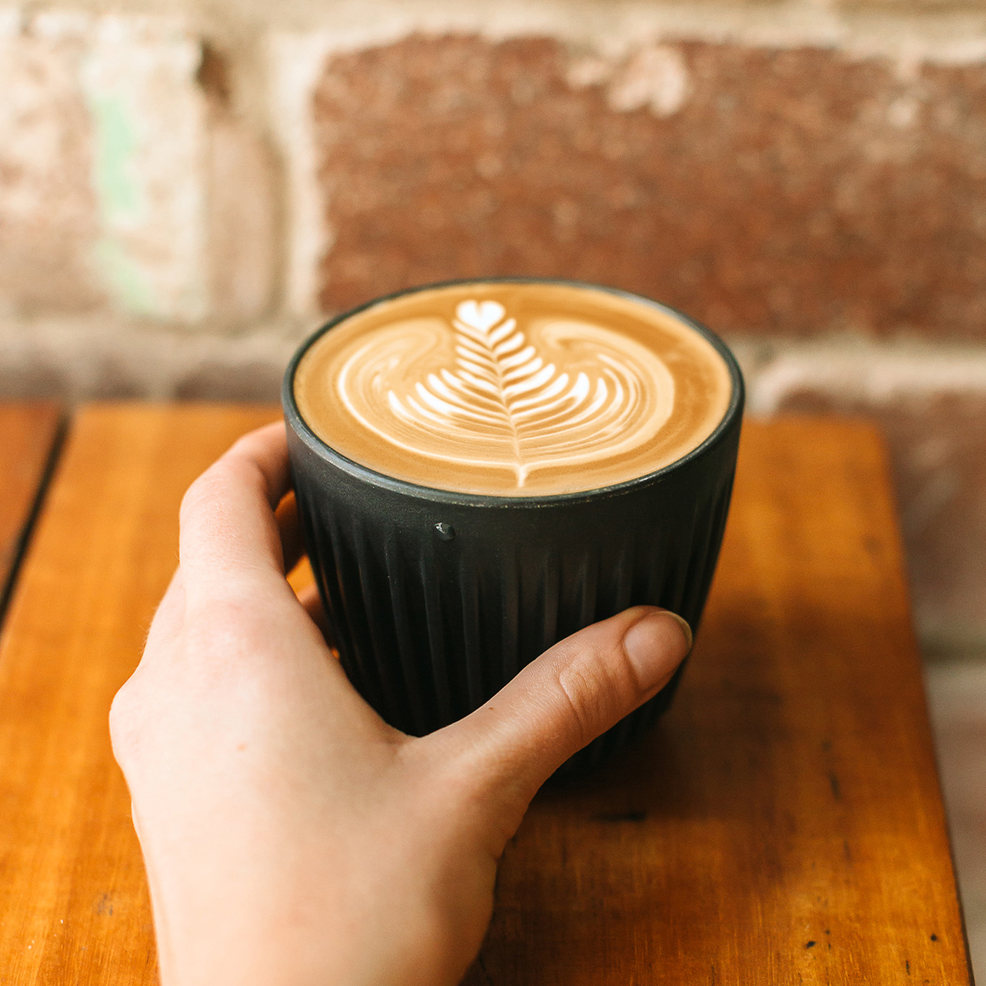 Freshly brewed P&R Coffee with latte art