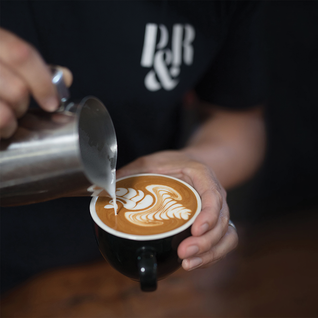 Freshly brewed P&R Coffee with latte art