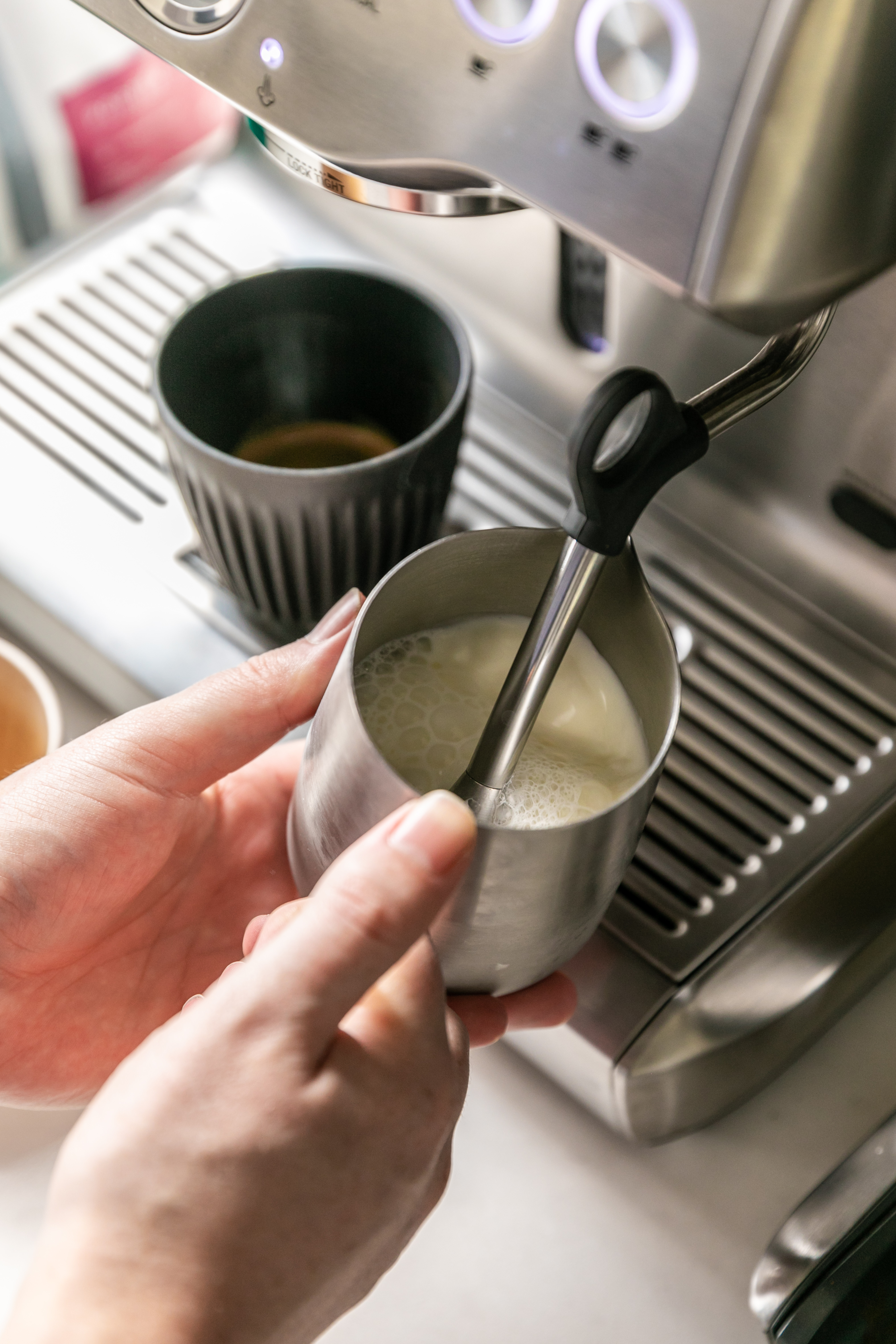 Steaming milk on a Breville Dual Boiler coffee machine