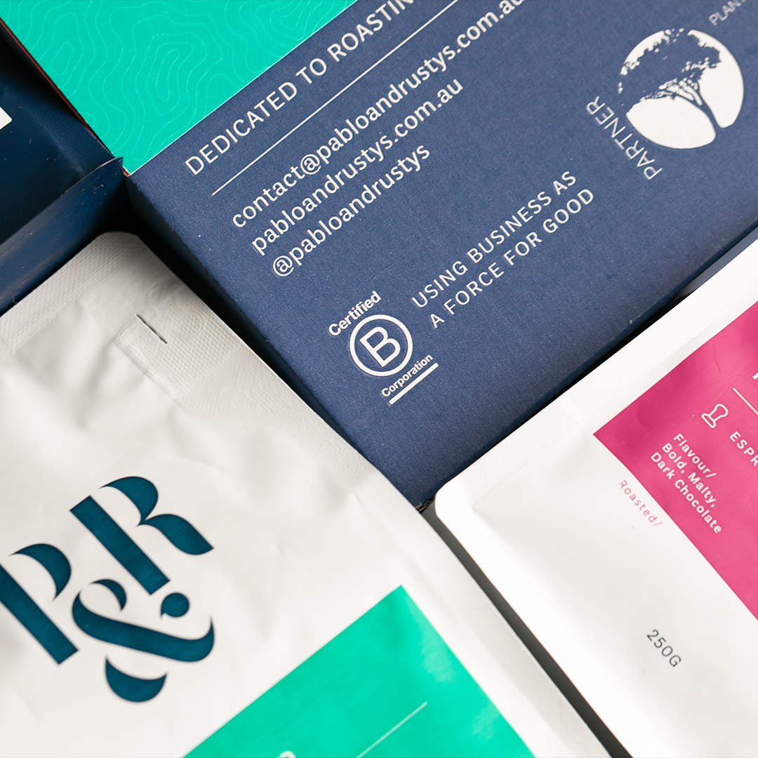 P&R coffee bags and contact information 