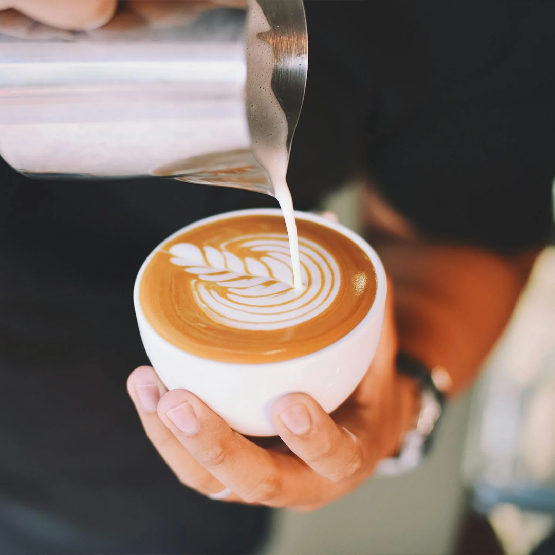 Freshly brewed P&R Coffee with latte art