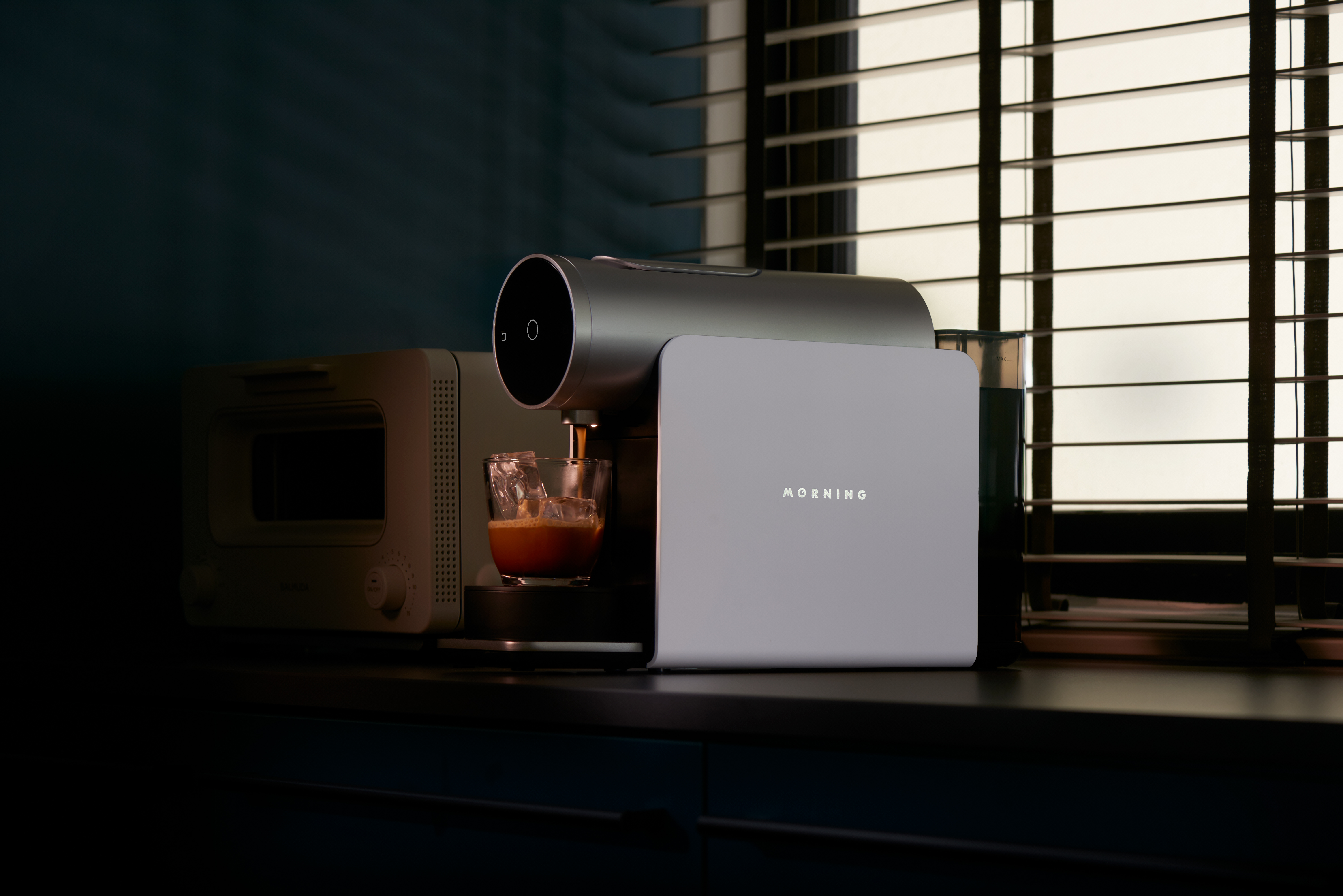 Grey Morning pod machine on a counter top