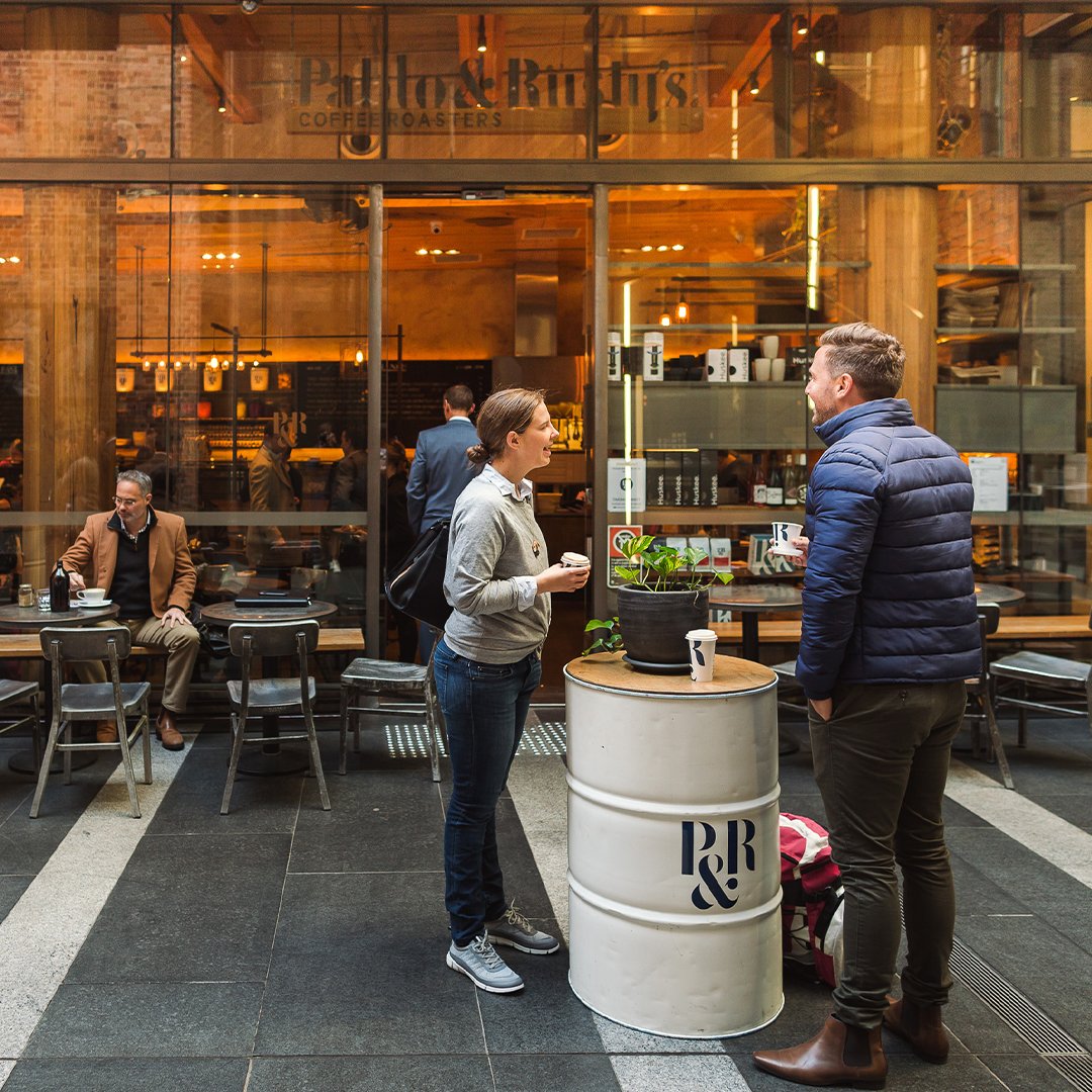 customers talking over coffee