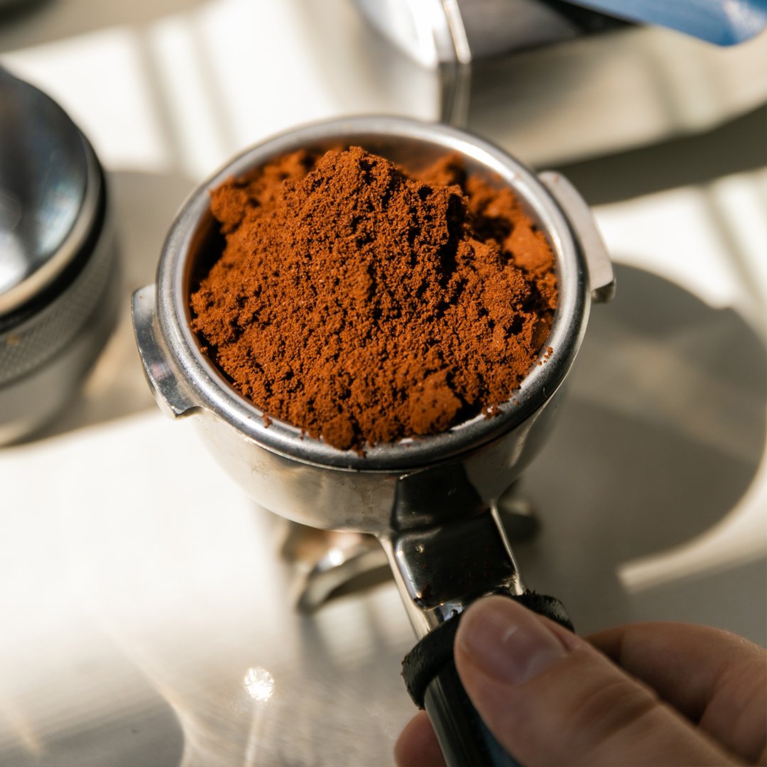 coffee ground in a portafilter