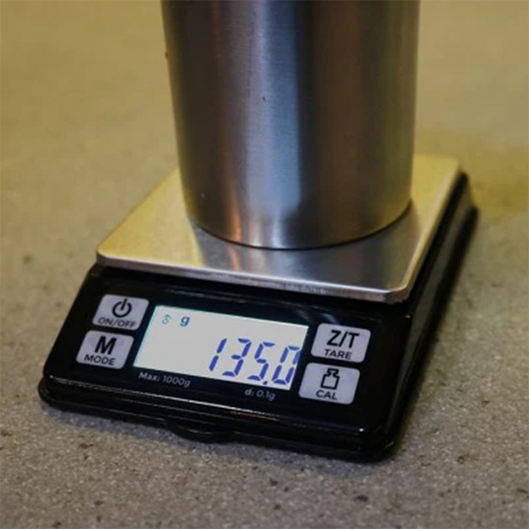 weighing coffee in Rhino Dosing scale