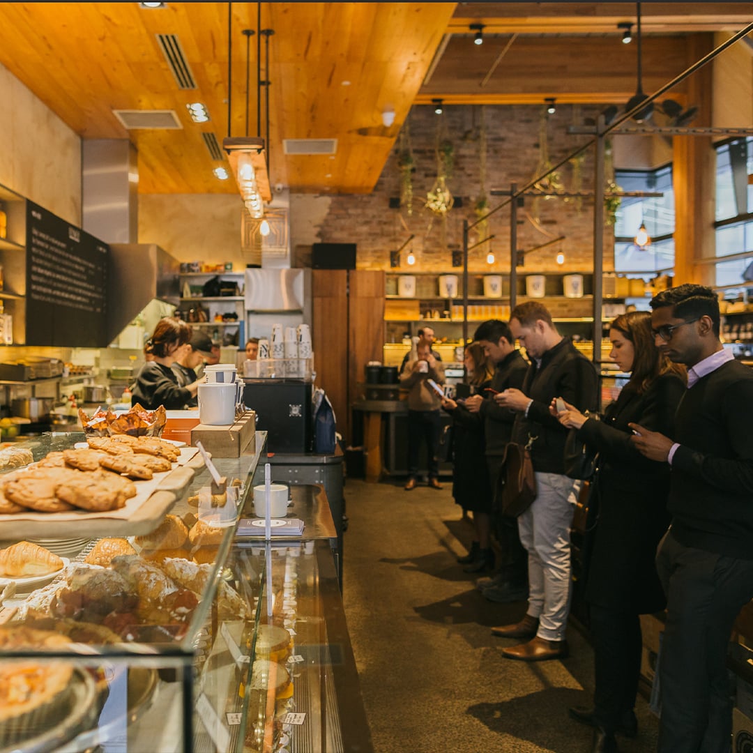 customers lining up for coffee