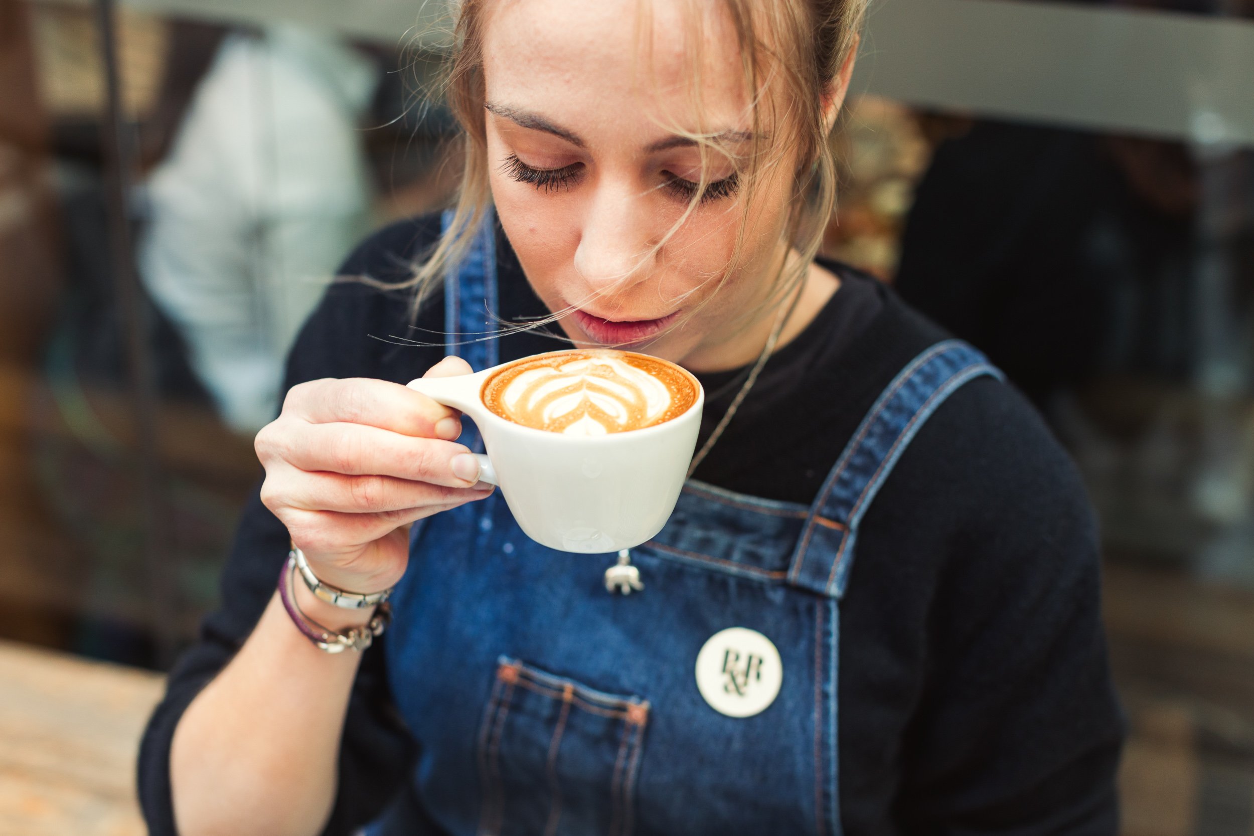 A P&R staff drinking freshly brewed coffee 