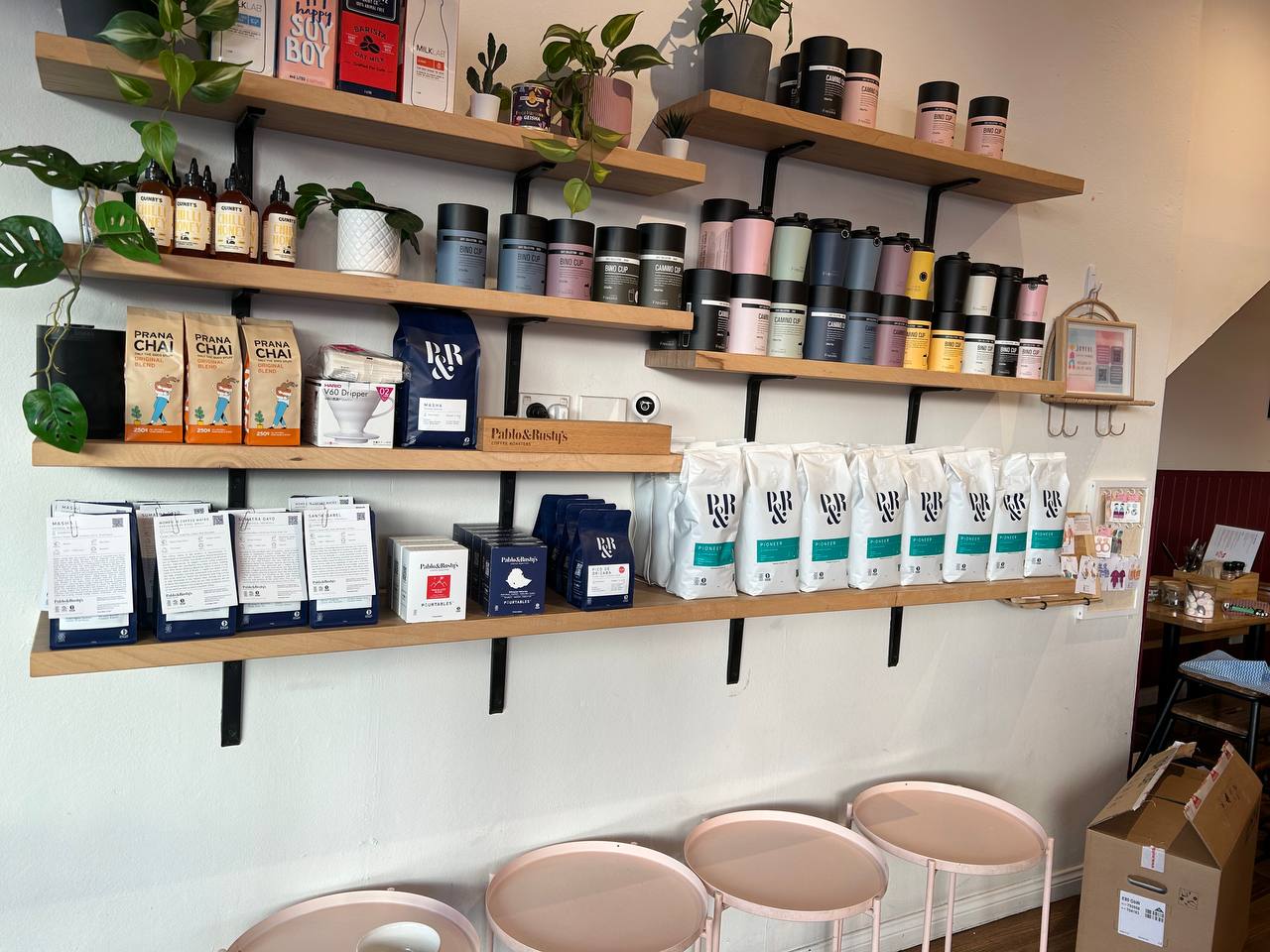 Picture shows a full and vibrant looking retail display shelf at Pure Brew Cafe in Gordon SYD, Australia