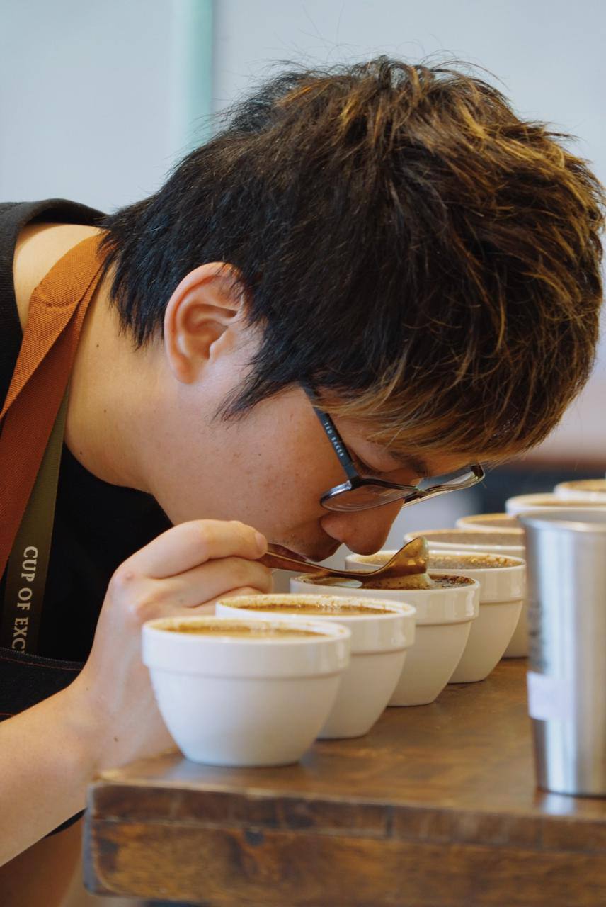 Samson during coffee cupping 