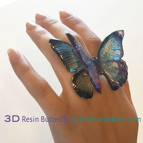 resin jewelry butterfly Clear Photo Film dichroish 3D Ring