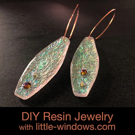 Texture Film Resin Earrings with Crystals Little Windows