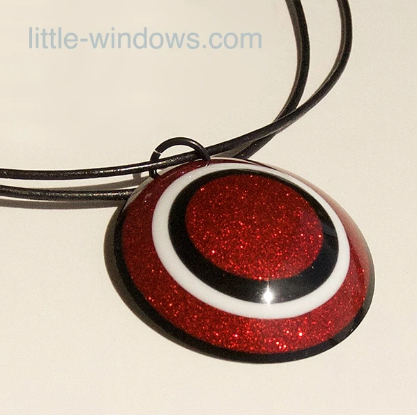 Resin cabochon necklace jewelry red glitter shield hero