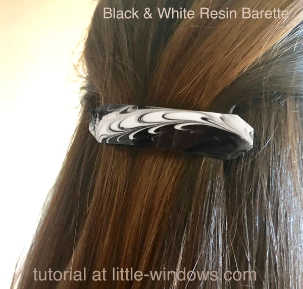 resin craft jewelry black white barette art resin