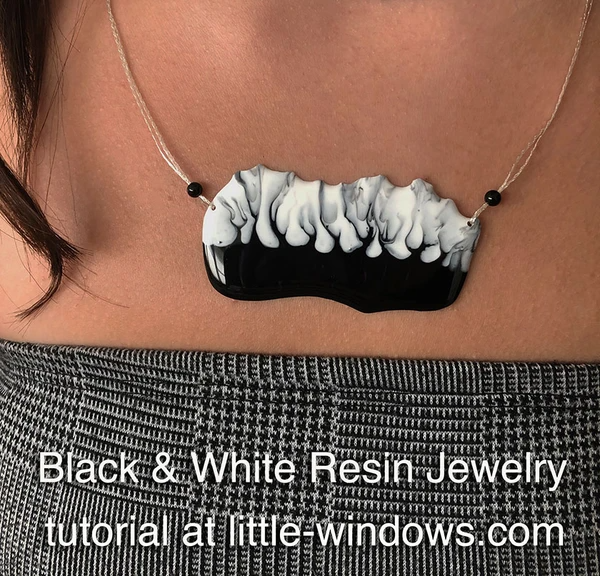 resin craft jewelry black white spooky trees art resin