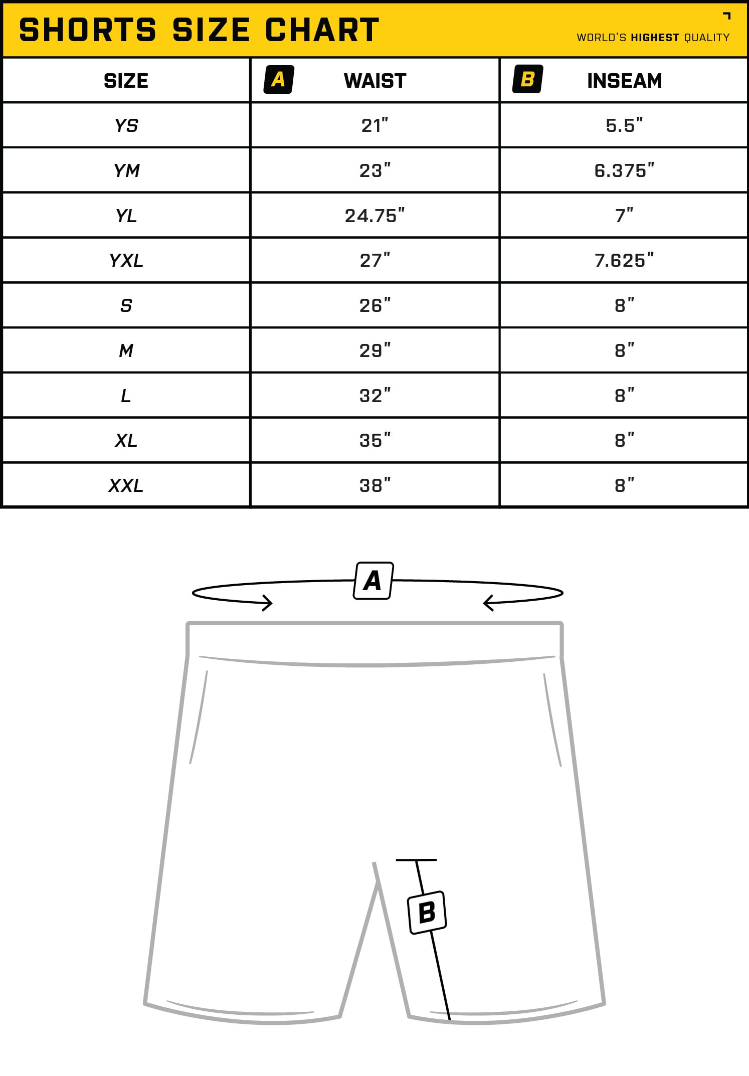Shorts Sizing Chart