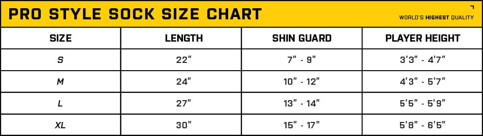 Pro Style Sock Size Chart