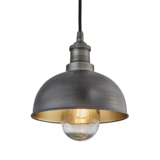 Brooklyn Outdoor & Bathroom Dome Pendant - 8 Inch - Pewter & Brass - Pewter Holder