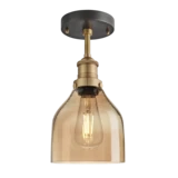 Brooklyn Tinted Glass Cone Flush Mount - 6 Inch - Amber - Brass Holder
