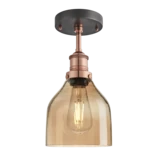 Brooklyn Tinted Glass Cone Flush Mount - 6 Inch - Amber - Copper Holder