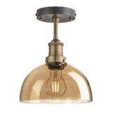 Brooklyn Tinted Glass Dome Flush Mount - 8 Inch - Amber - Brass Holder