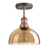 Brooklyn Tinted Glass Dome Flush Mount - 8 Inch - Amber - Copper Holder