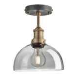 Brooklyn Tinted Glass Dome Flush Mount - 8 Inch - Smoke Grey - Brass Holder