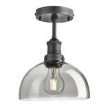 Brooklyn Tinted Glass Dome Flush Mount - 8 Inch - Smoke Grey - Pewter Holder
