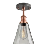 Brooklyn Tinted Glass Flask Flush Mount - 6 Inch - Smoke Grey - Copper Holder