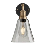 Brooklyn Tinted Glass Flask Wall Light - 6 Inch - Smoke Grey - Brass Holder