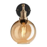 Brooklyn Tinted Glass Globe Wall Light - 7 Inch - Amber - Brass Holder