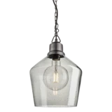 Brooklyn Tinted Glass Schoolhouse Pendant - 10 Inch - Smoke Grey - Pewter Chain Holder