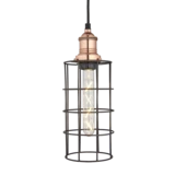 Brooklyn Wire Cage Pendant - 5 Inch - Pewter - Cylinder - Copper Holder