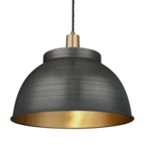  Sleek Dome Pendant - 17 Inch - Pewter & Brass - Brass Holder