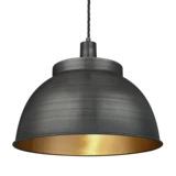  Sleek Dome Pendant - 17 Inch - Pewter & Brass - Pewter Holder