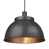 Sleek Dome Pendant - 17 Inch - Pewter & Copper - Pewter Holder