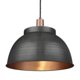 Sleek Dome Pendant - 17 Inch - Pewter & Copper - Copper Holder 