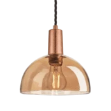 Sleek Tinted Glass Dome Pendant - 8 Inch - Amber - Copper Holder